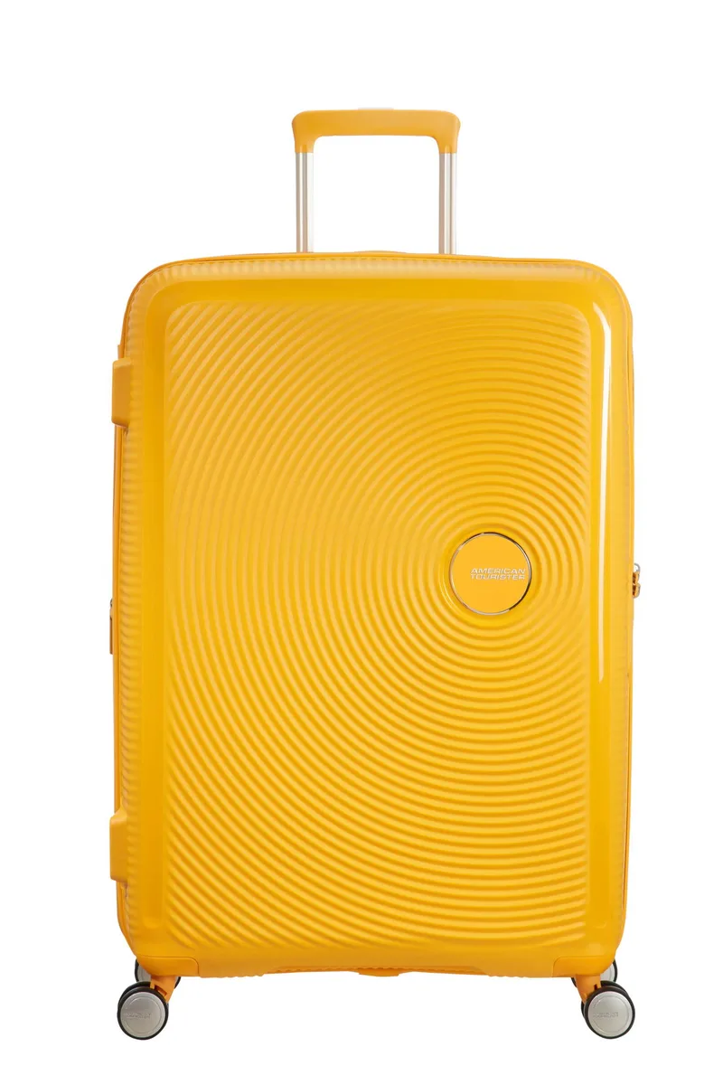 Чемодан American Tourister, Soundbox, полипропилен, большой, 77см, 97/110л, TSA, 4 колеса, EXP, желтый