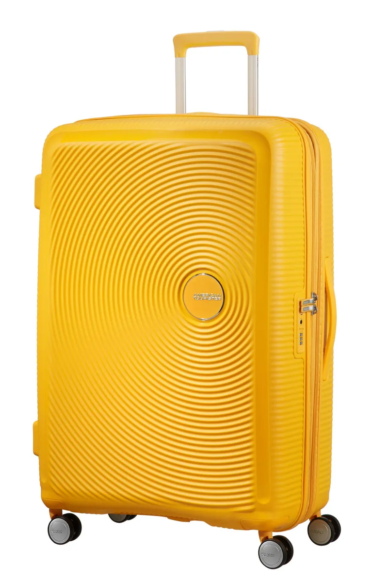 Чемодан American Tourister, Soundbox, полипропилен, большой, 77см, 97/110л, TSA, 4 колеса, EXP, желтый
