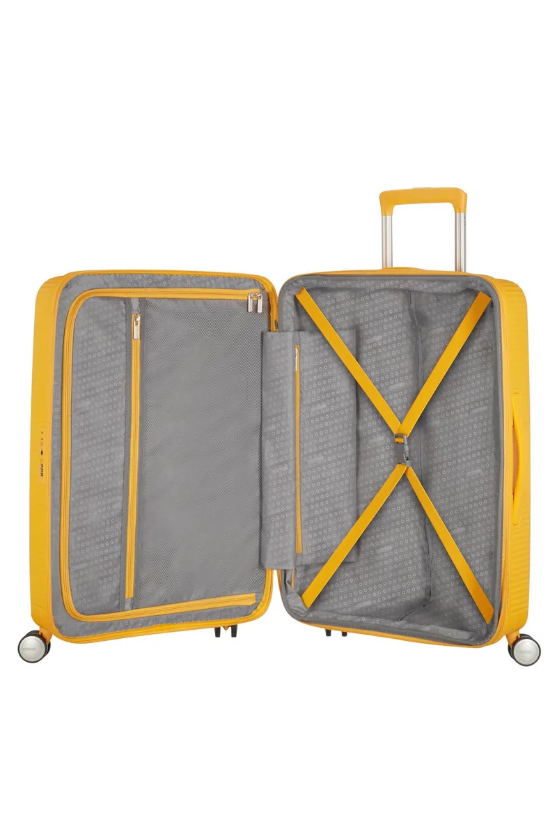 Чемодан American Tourister, Soundbox, полипропилен, большой, 77см, 97/110л, TSA, 4 колеса, EXP, желтый