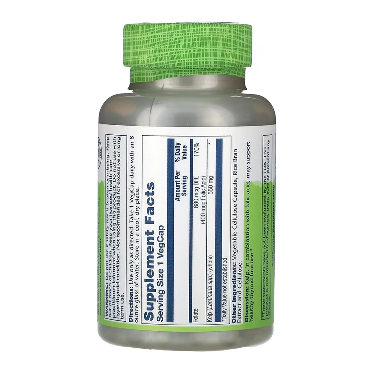 Kelp 550mg веганские капсулы 180 шт Solaray Non-GMO поддержка щитовидной железы