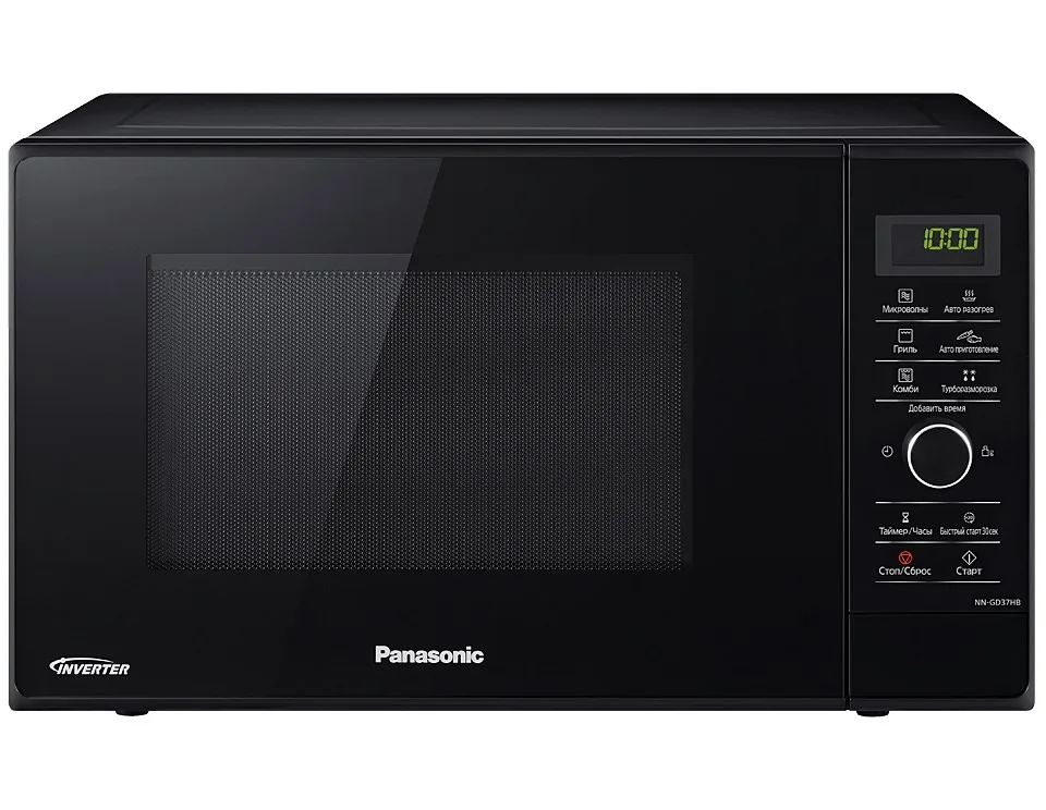 Мікрохвильова піч Panasonic, об'єм 23 л, електронне управління, потужність 1000 Вт, з дисплеєм, чорного кольору.