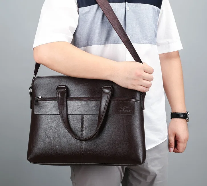Мужская деловая сумка экокожа 38х29х6 см коричневая