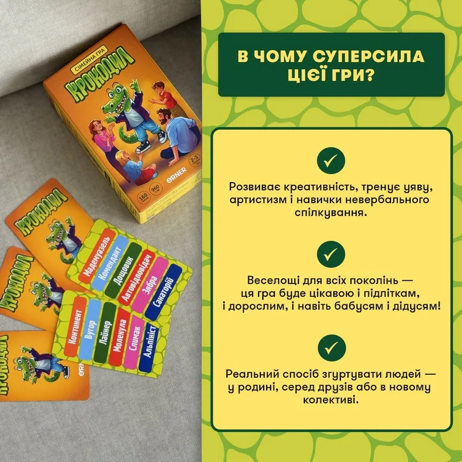 Карткова гра Крокодил 160 карток для всієї родини картон різні кольори