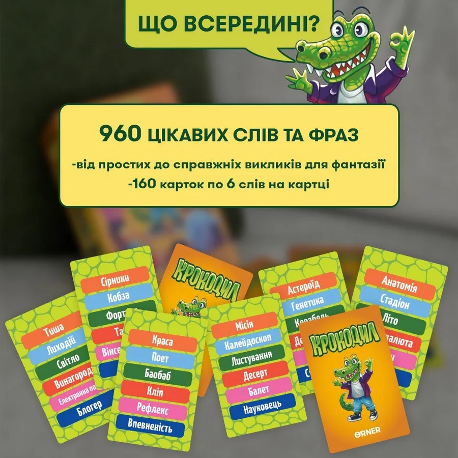 Карткова гра Крокодил 160 карток для всієї родини картон різні кольори