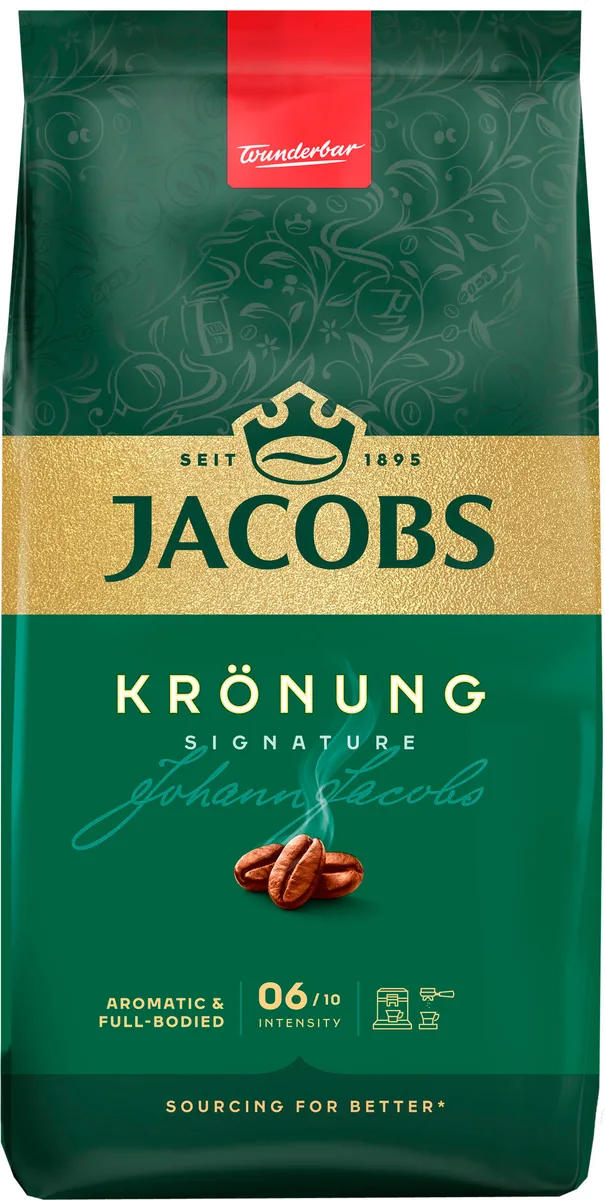 Кава Jacobs в зернах, 1000 г, Kronung, суміш арабіка та робуста.