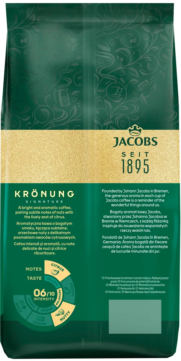 Кофе Jacobs в зернах, 1000 г, Kronung, смесь арабика и робуста