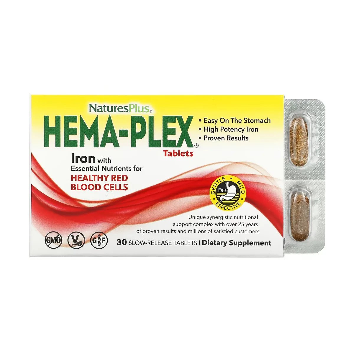 Hema-Plex Nature's Plus залізо з кофакторами 30 таблеток в упаковці без глютену