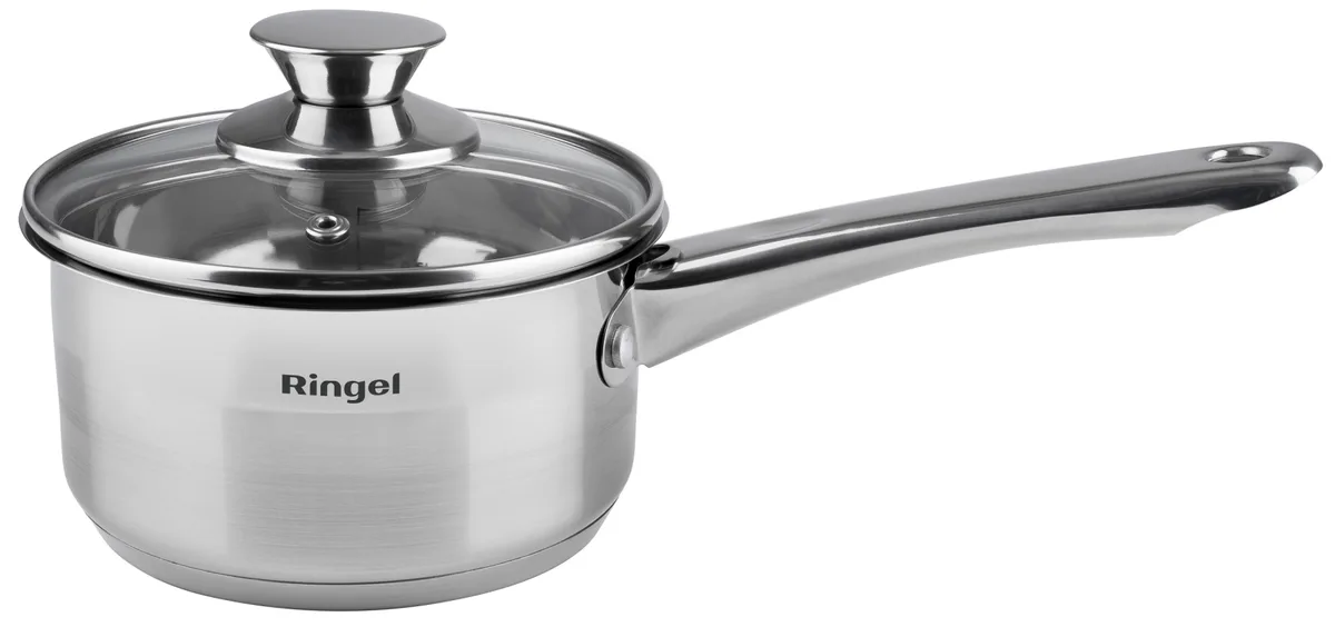 Ківш RINGEL нержавіюча сталь 1 л 14 см з кришкою жаростійке скло