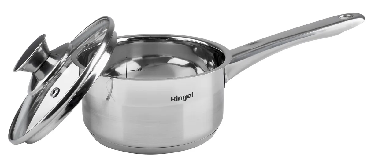 Ківш RINGEL нержавіюча сталь 1 л 14 см з кришкою жаростійке скло