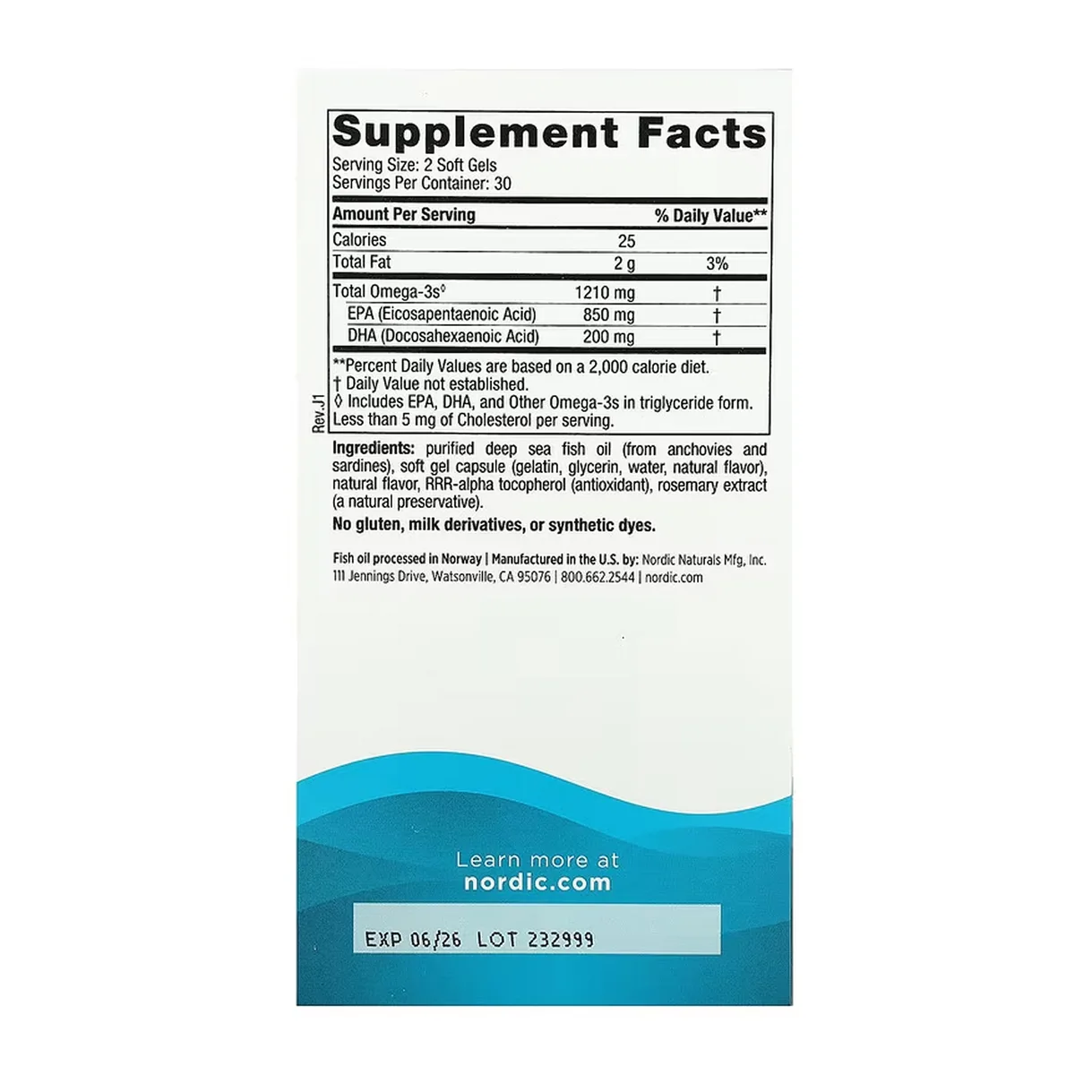 EPA Nordic Naturals 60 м'яких желатинових капсул Омега-3 лимонний смак