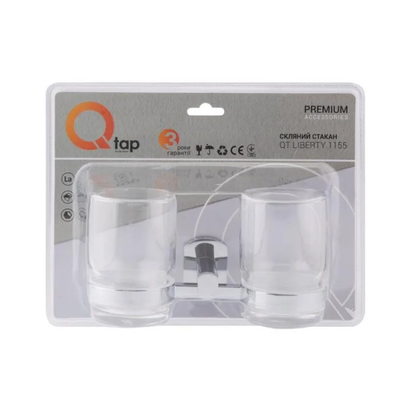 Склянка з тримачем настінна Qtap Liberty CRM 1155 хромована латунь 18х9х9 см