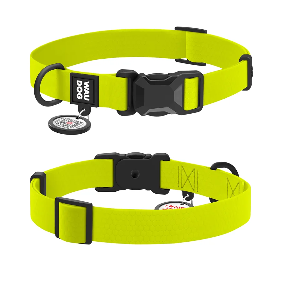Нашийник WAUDOG Magnet XL 25 мм Collartex 38-58 см лимонний з QR паспортом