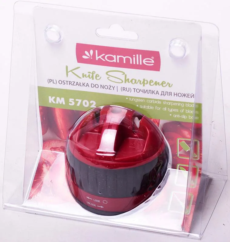 Точилка для ножей Kamille пластиковая 6х6х6,5 см красная