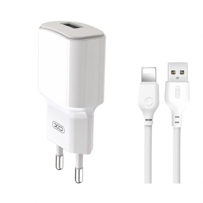 Зарядний пристрій XO 2в1 1USB 2.4A 12W з кабелем USB to Lightning Білий