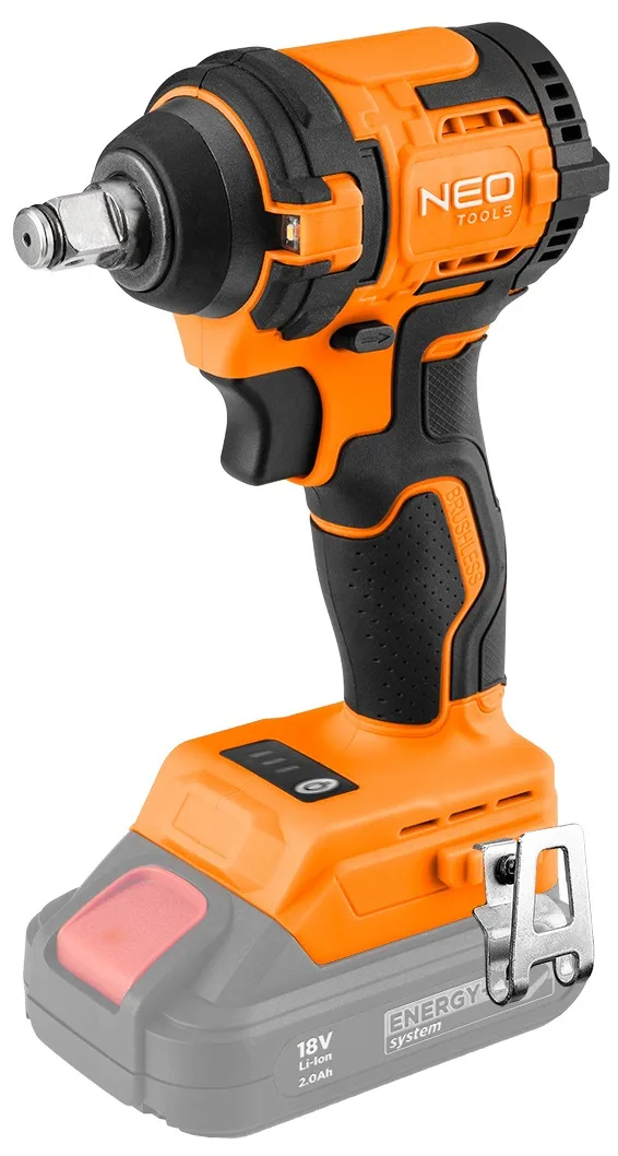 Ударний гайковерт Neo Tools Energy+ 18В, 350Нм, 2500об/хв, 1/2", 3 швидкості, 1.1кг, без акумулятора та зарядного пристрою.
