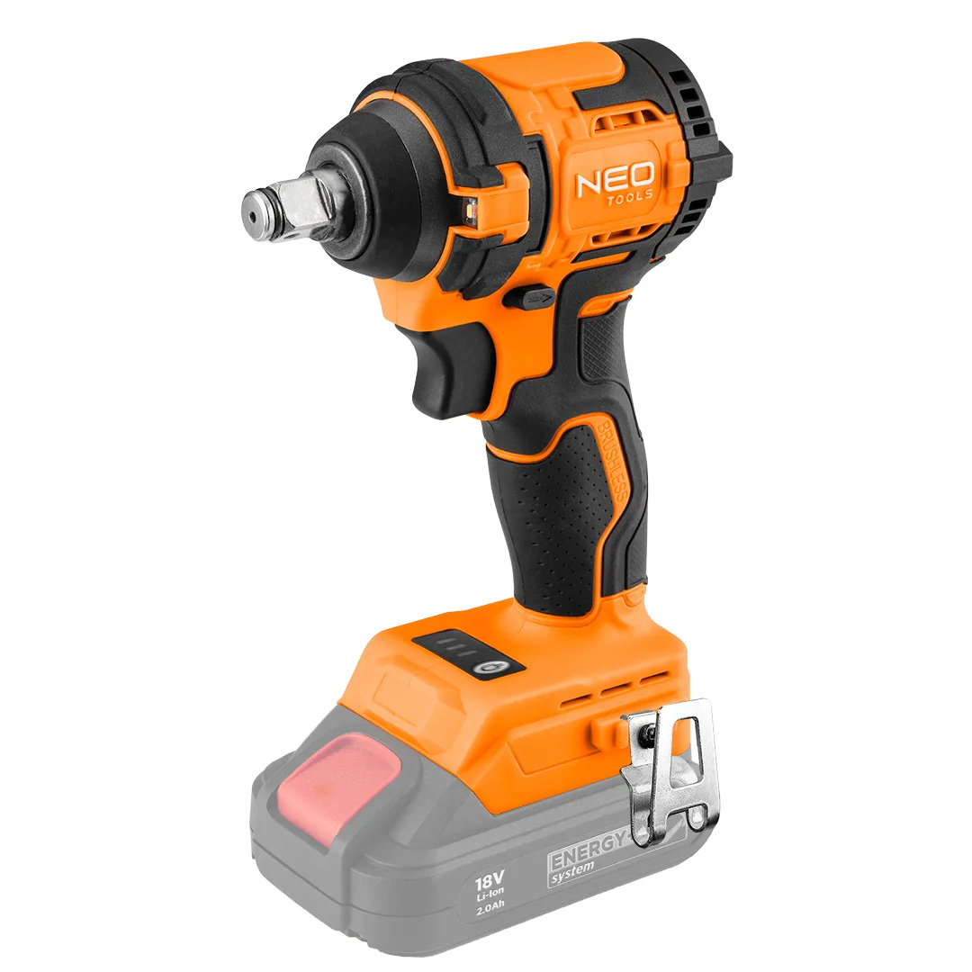 Ударний гайковерт Neo Tools Energy+ 18В, 350Нм, 2500об/хв, 1/2", 3 швидкості, 1.1кг, без акумулятора та зарядного пристрою.