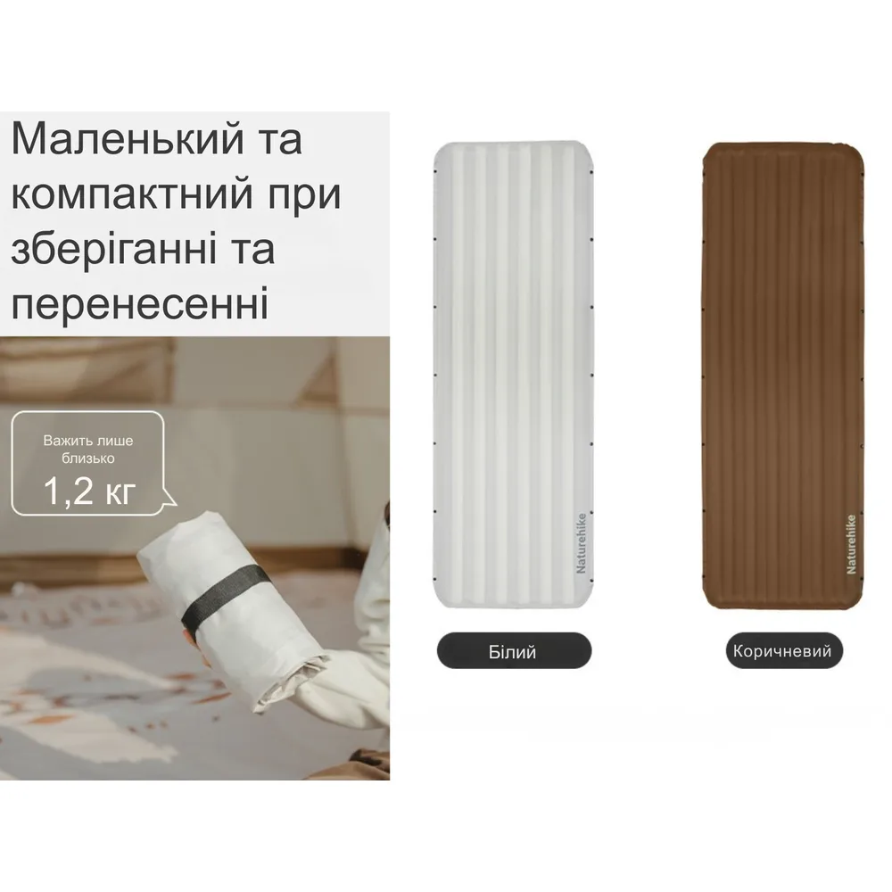 Матрац надувний туристичний Naturehike поліестер 198х68х9,5 см білий