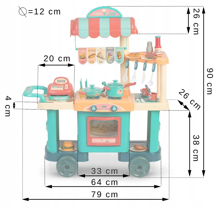 Ігрова кухня Ricokids пластик 90х26х79 см на колесах