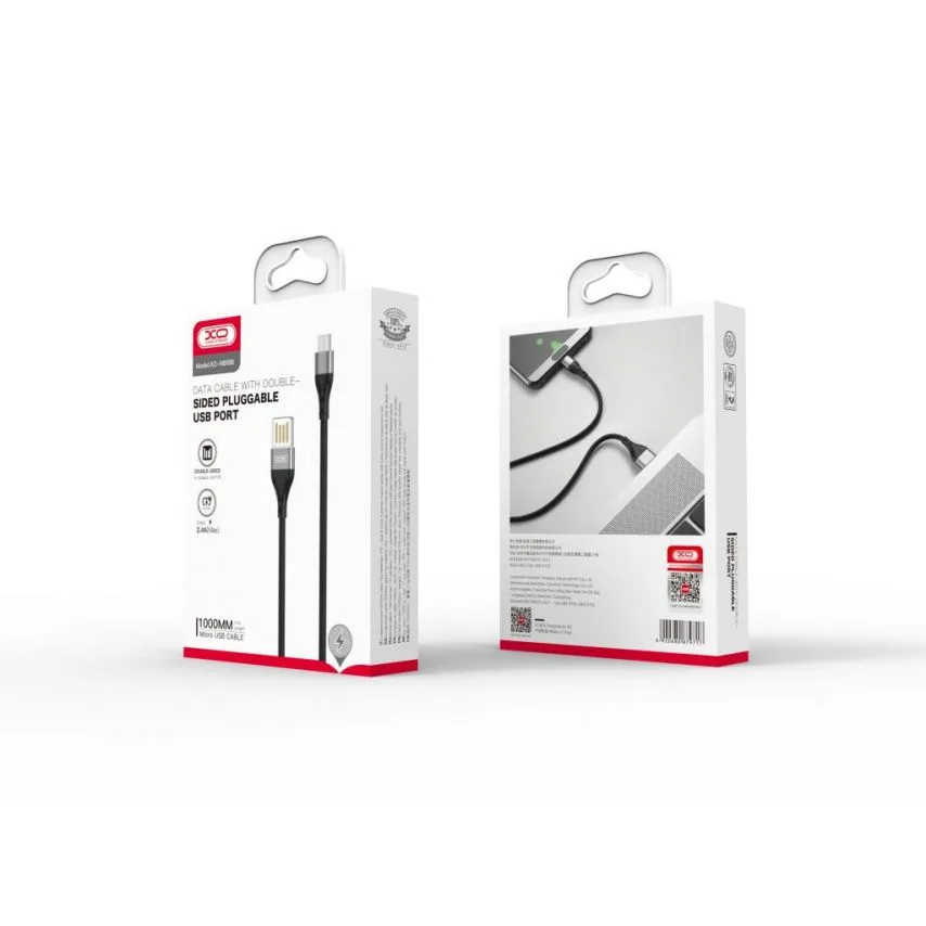 Кабель USB XO Micro 1м силіконовий чорний 2.4A