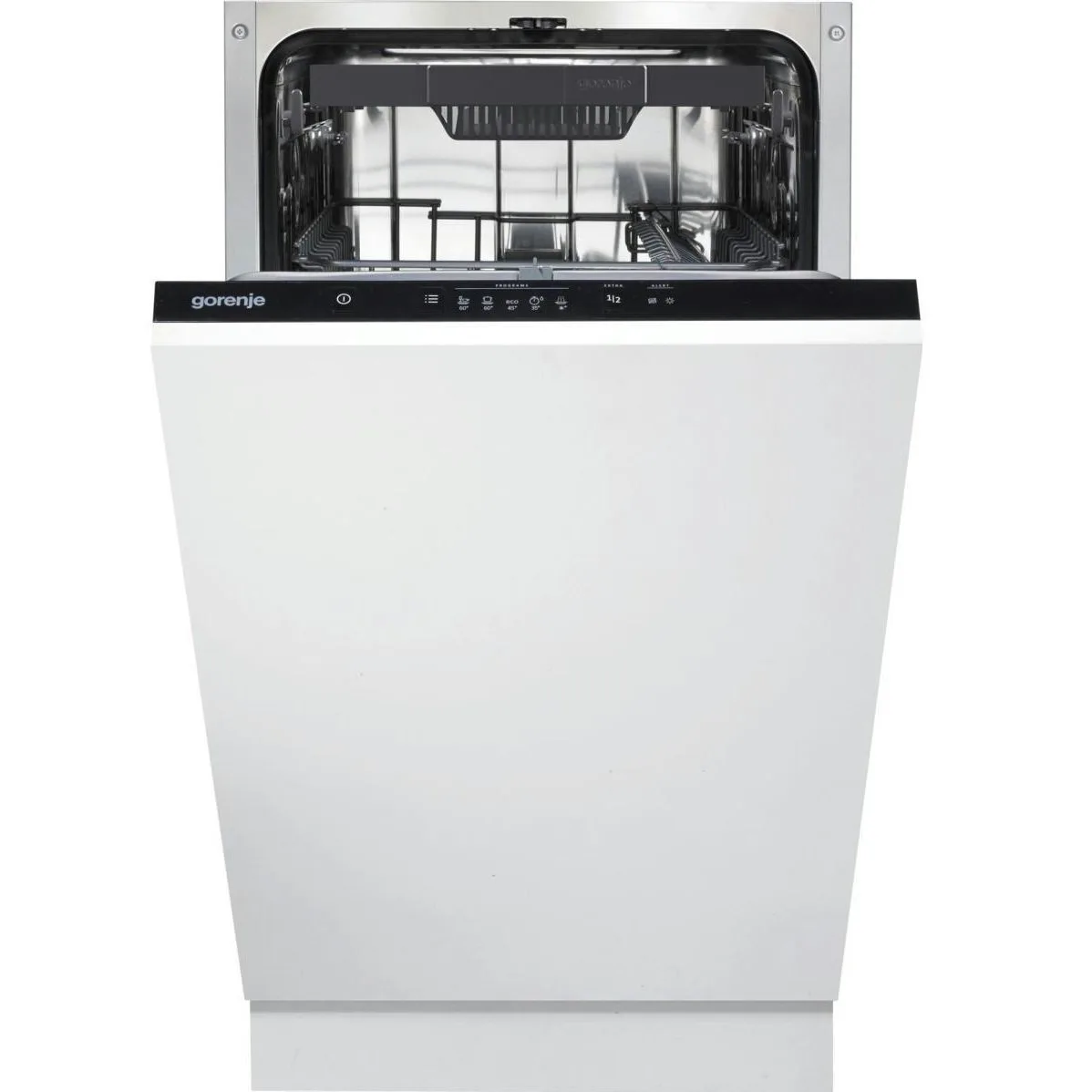 Вбудована посудомийна машина Gorenje, 11 комплектів, клас енергоефективності A++, 45 см, система AquaStop, третій кошик, біла.