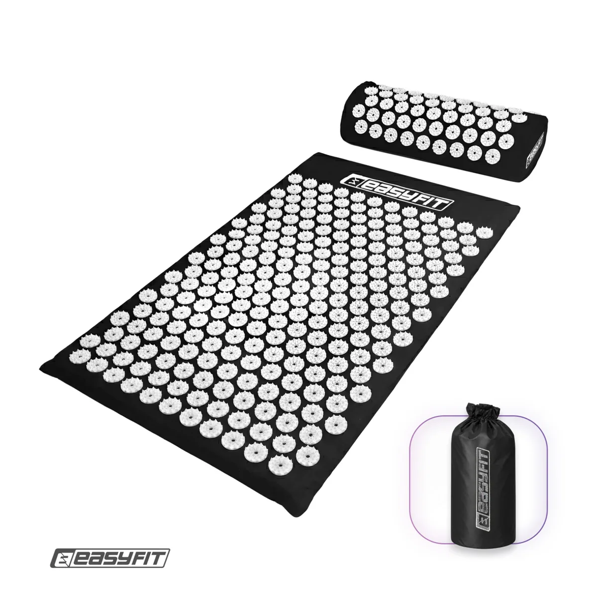 Масажний килимок EasyFit бавовняний 40х62х2,5 см чорний з білим з подушкою