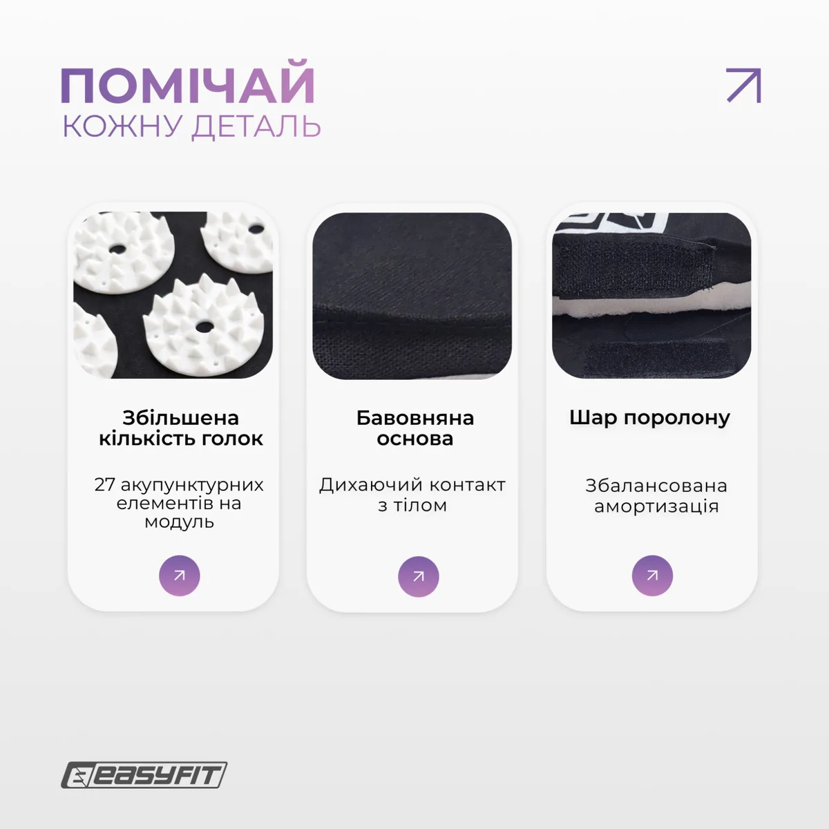 Масажний килимок EasyFit бавовняний 40х62х2,5 см чорний з білим з подушкою