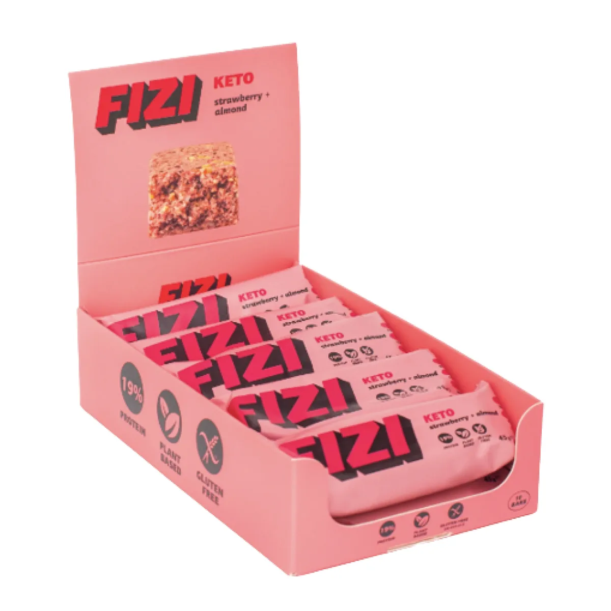 KETO Protein Bar FIZI Протеїновий батончик 10x45 г Полуниця та мигдаль