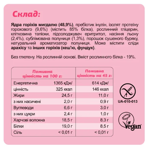 KETO Protein Bar FIZI Протеїновий батончик 10x45 г Полуниця та мигдаль