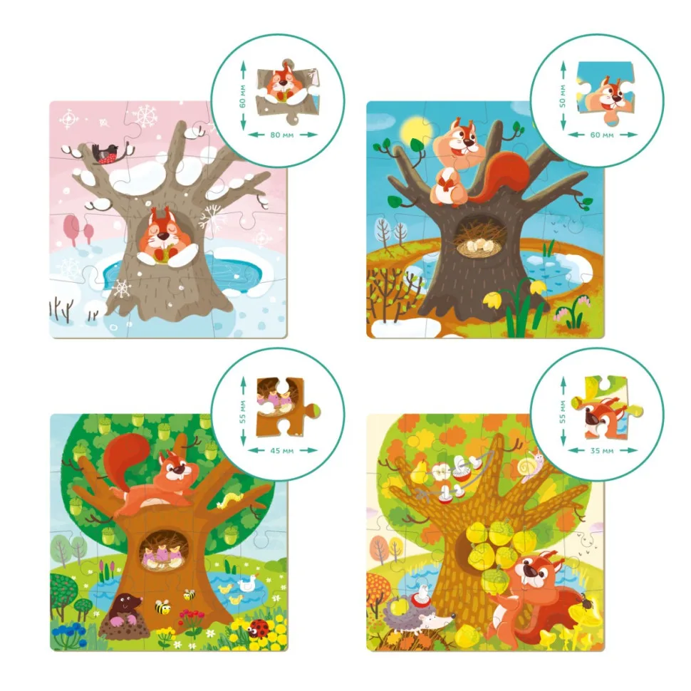 Дитячий набір пазлів DoDo Toys картон 4 в 1 22х22 см Чотири пори року