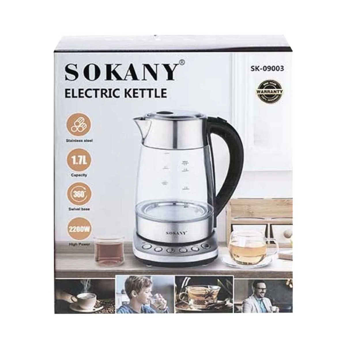 Электрочайник Sokany Стекло 1 7 л Прозрачный с подсветкой 2200 Вт
