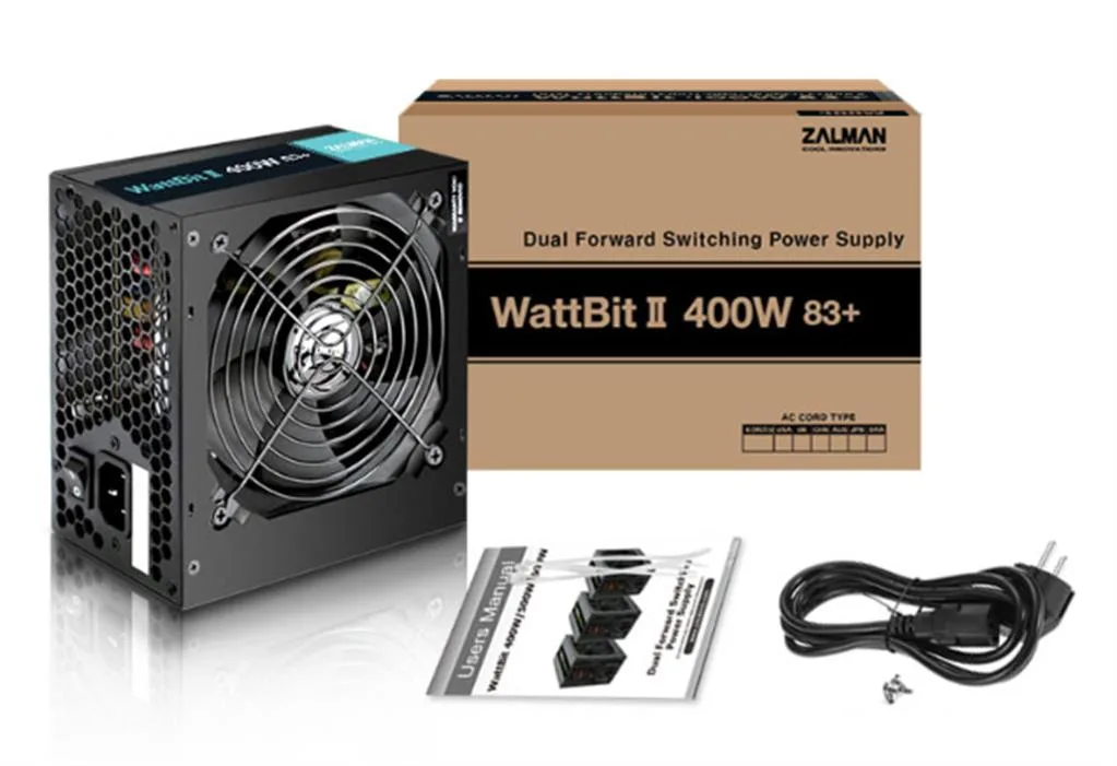 Блок питания Zalman Wattbit II (400W), 83%, 120мм, 1xMB 24pin(20+4), 1xCPU 8pin(4+4), 3xMolex, 4xSATA, 2xPCIe 8pin(6+2)
