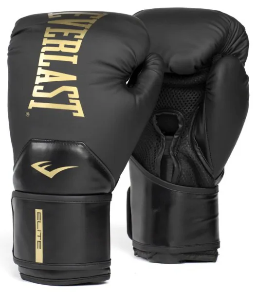 Боксерські рукавиці Everlast 10 унцій чорні золоті з нітрил-бутадієн-каучуку