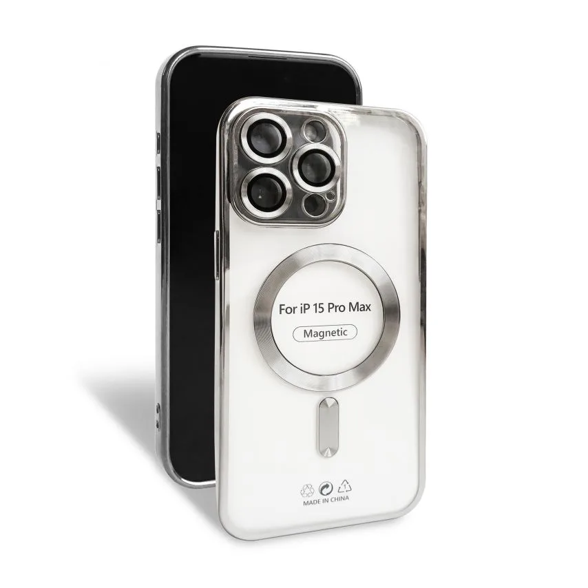 Чохол MagSafe для iPhone 15 Pro Max пластик силікон срібний