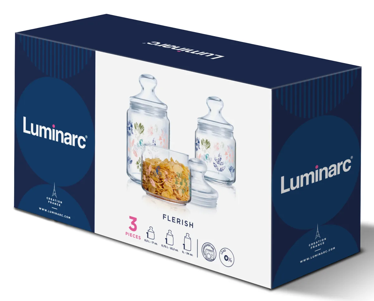 Набір банок Luminarc скло 0.5 0.75 1 л з декором