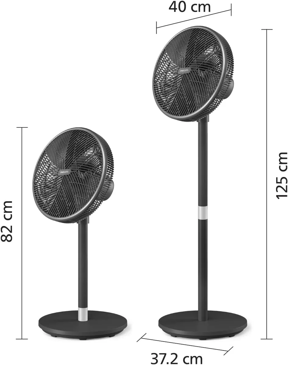 Вентилятор Philips підлоговий Series 3000, 40 см, 48 Вт, керування з мобільного додатку, регульована висота, чорний.