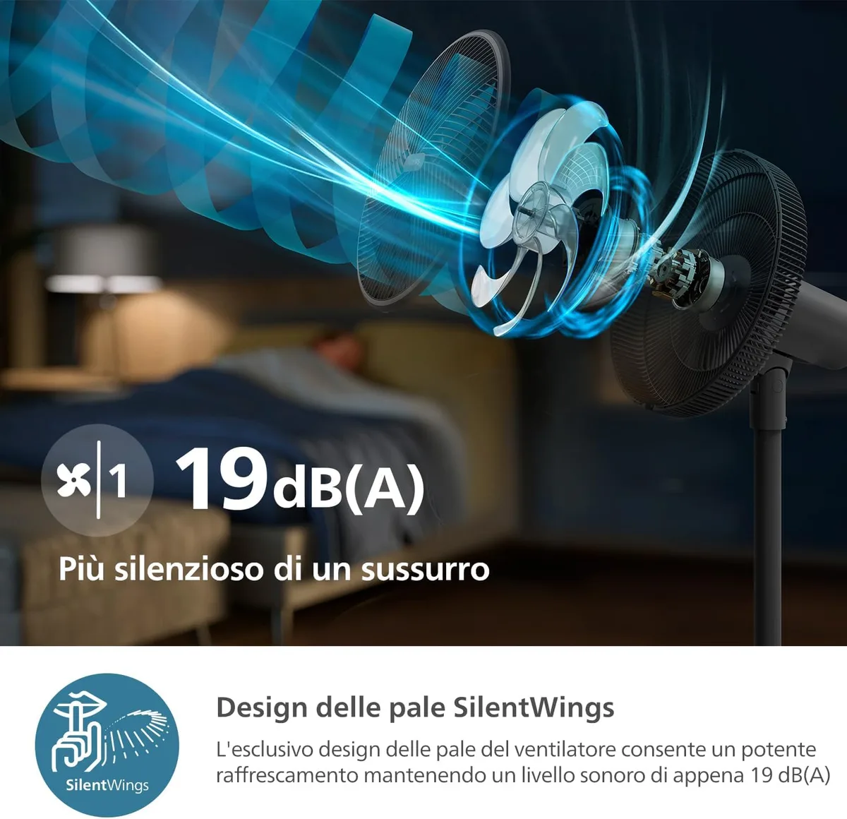 Вентилятор Philips підлоговий Series 3000, 40 см, 48 Вт, керування з мобільного додатку, регульована висота, чорний.