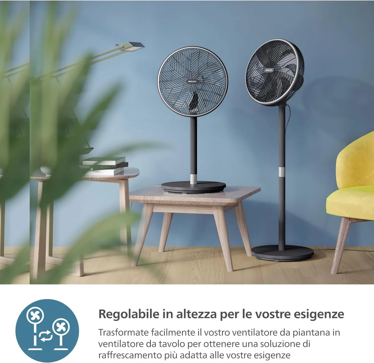 Вентилятор Philips підлоговий Series 3000, 40 см, 48 Вт, керування з мобільного додатку, регульована висота, чорний.