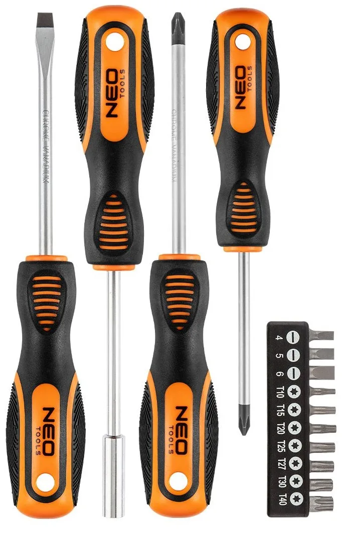 Набір викруток Neo Tools 14 шт, біт SL, PH, Torx, сталь CrV.