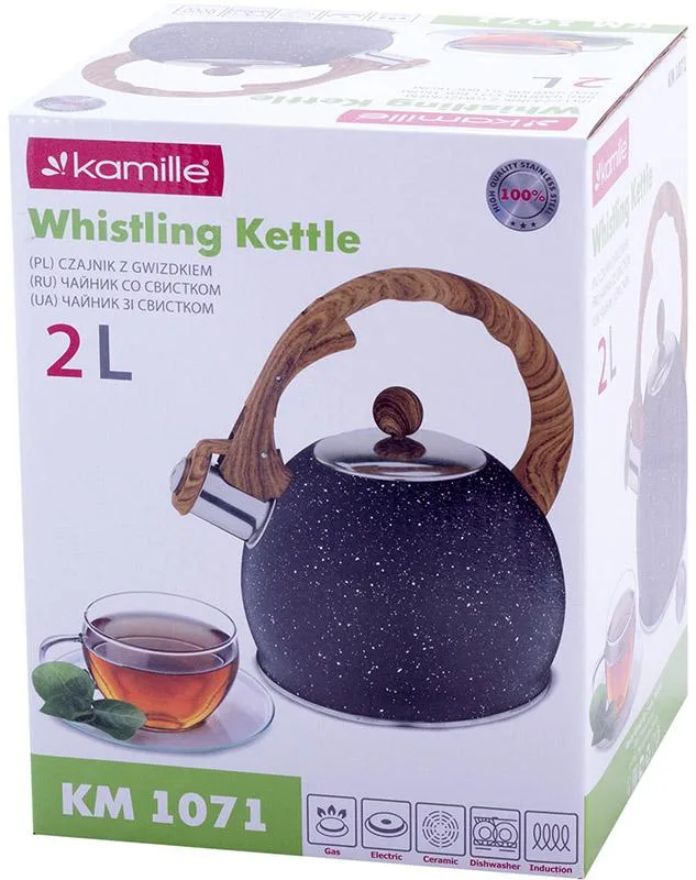 Чайник Kamille Whistling Kettle 2 л чорний мармур зі свистком