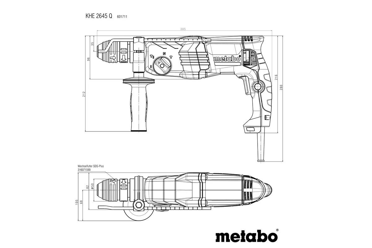 Перфоратор Metabo 850Вт 3,1кг SDS-plus для бурения сверления долбления