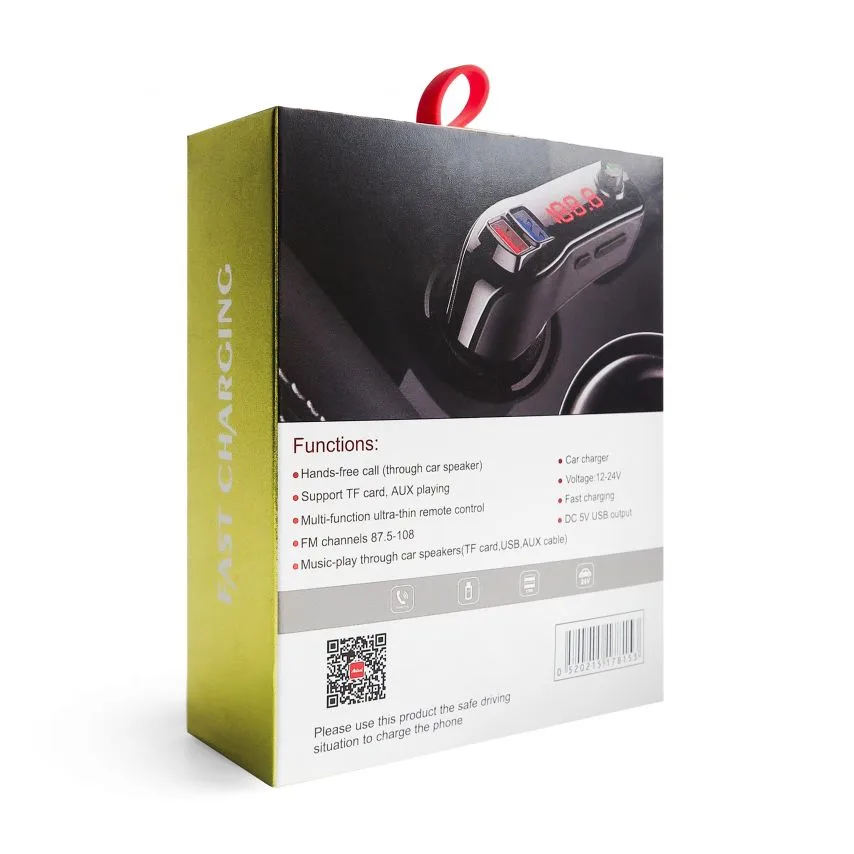 FM-трансмітер Bluetooth 4 порти USB 3,1A чорний