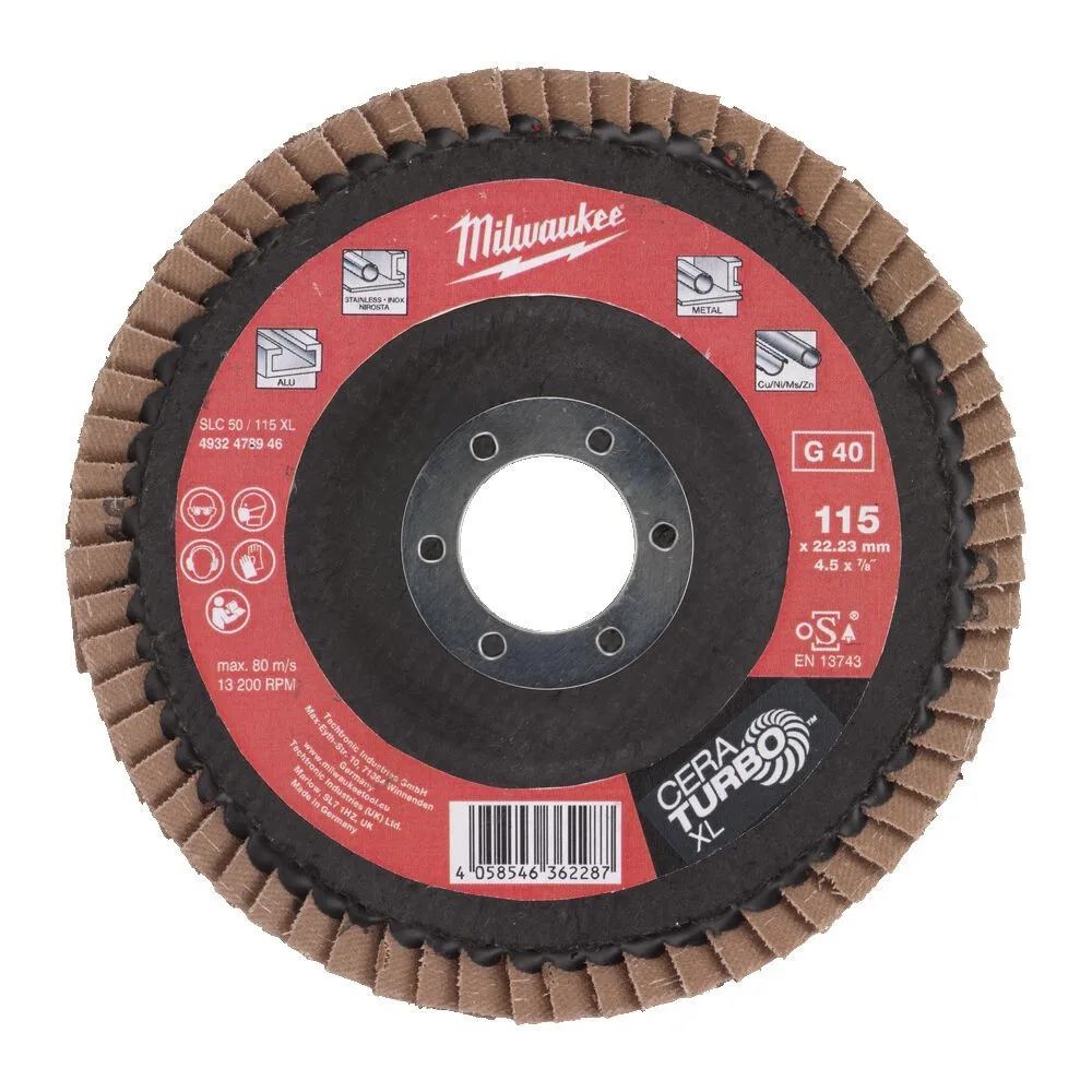 Шліфувальний диск пелюстковий Milwaukee CERA TURBO, 125x22.2мм, K60