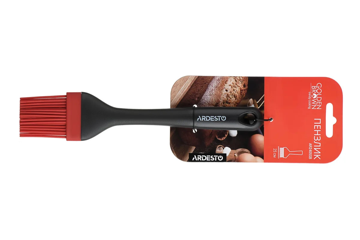 Пензель ARDESTO Golden Brown, 25 см, силіконовий, пластиковий, чорний з червоним.