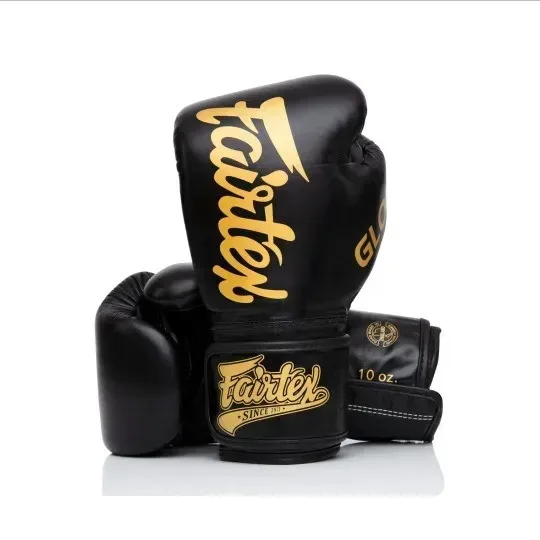 Боксерські рукавиці Fairtex натуральна шкіра 16 унцій чорні з бинтами
