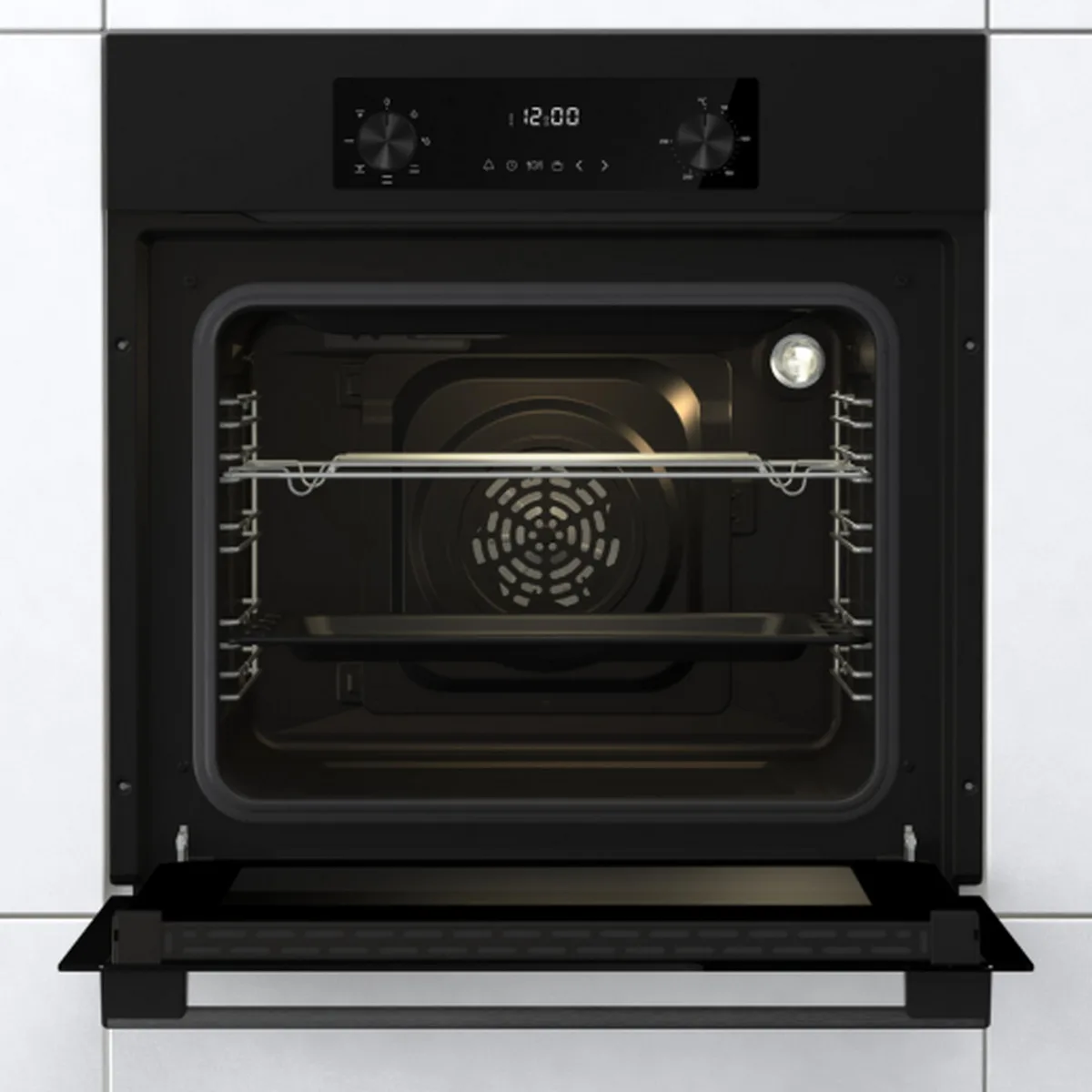 Духова шафа Gorenje електрична 61л конвекційна для випічки чорна з таймером і дисплеєм