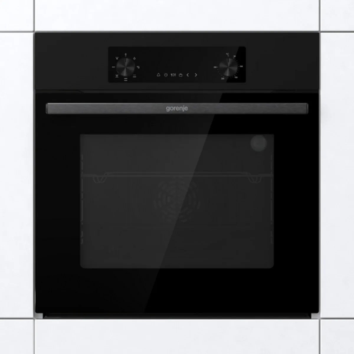 Духова шафа Gorenje електрична 61л конвекційна для випічки чорна з таймером і дисплеєм