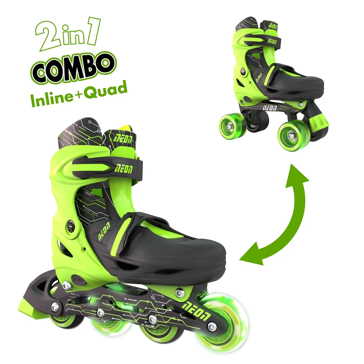 Роликовые коньки Neon Combo, размер 34-37, салатовый.