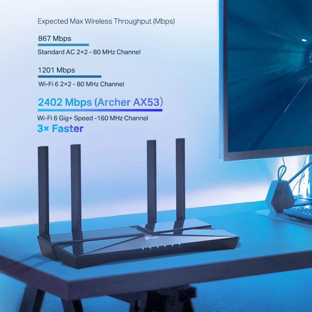 Бездротовий маршрутизатор TP-Link 802.11ax 2,4 ГГц 5 ГГц 4 порти LAN 260х135х41,6 мм