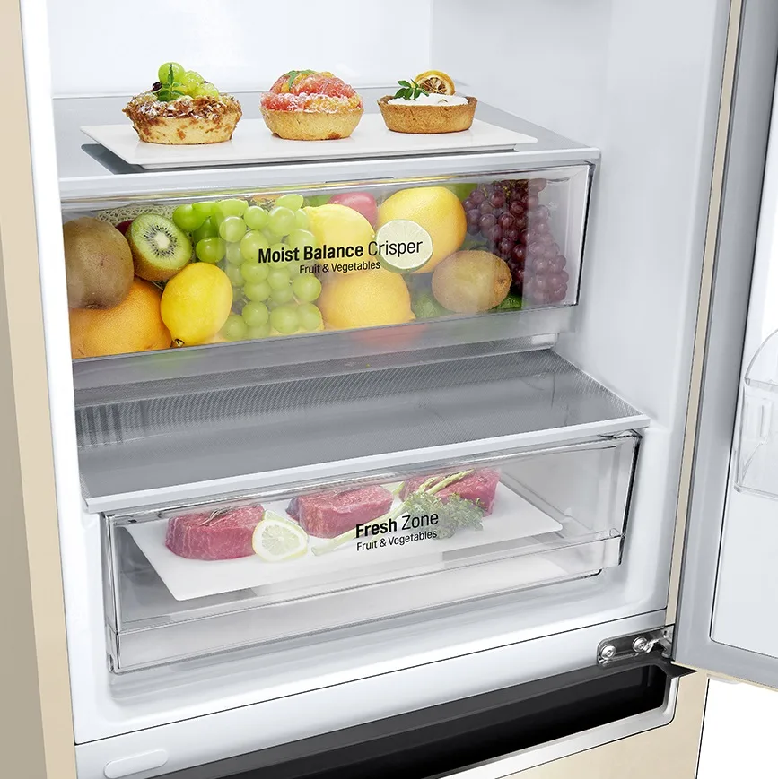 Холодильник LG з нижнім морозильником, розміри 203x60x68 см, об'єм холодильної камери - 277 л, об'єм морозильної камери - 107 л, д