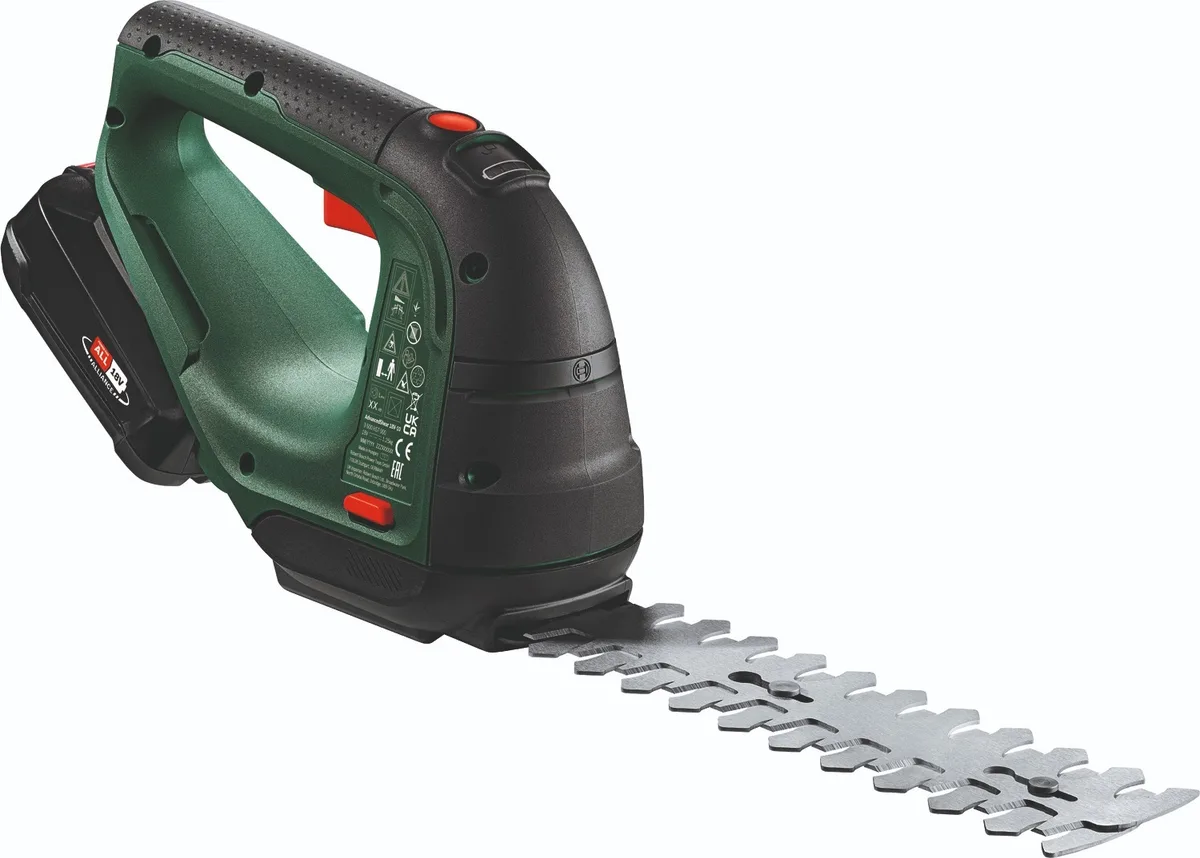 Аккумуляторные ножницы для травы Bosch AdvancedShear 18V-10 с насадкой для кустореза 10/20 см, шаг реза 8 мм, комплект: 1xPBA 1x20А
